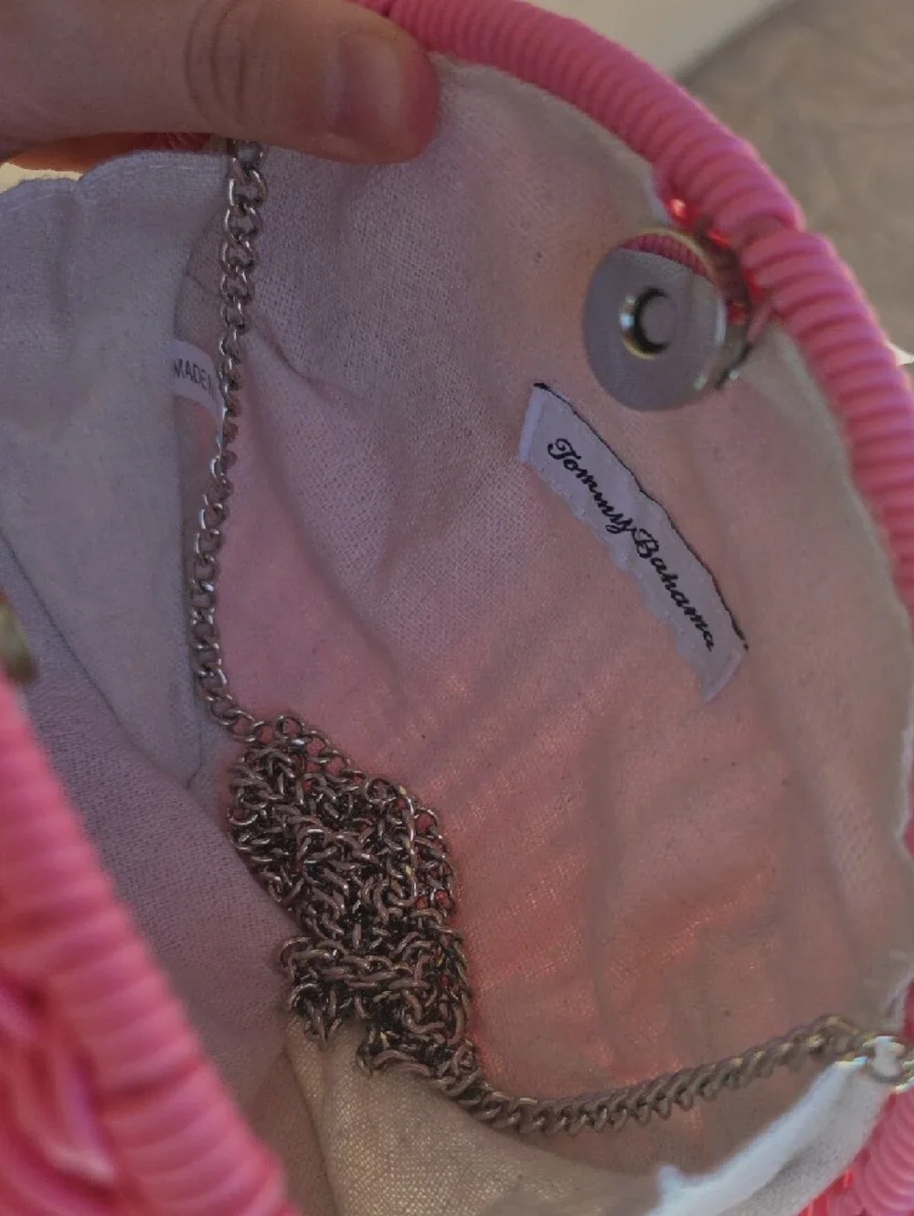 Tommy Bahama Pink Woven Fish Purse with Beaded Handle